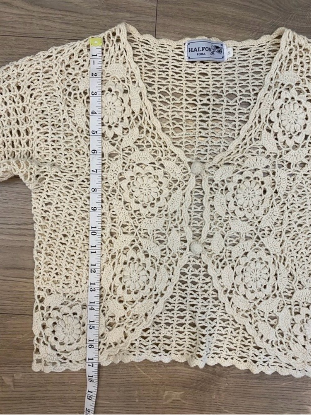 Crochet Floral Cardigan - Cream Lace Openwork Size S bohemian feminine vintage - Picture 4 of 9
